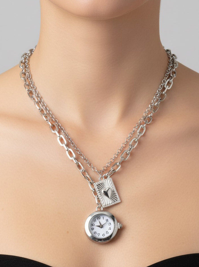 Vintage Layered Functioning Watch Pendant Necklace