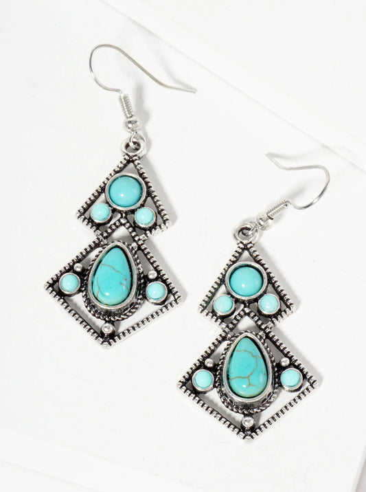 Vintage Semi-Precious Natural-Stone Geometric Bohemian Western Dangle Drop Earrings