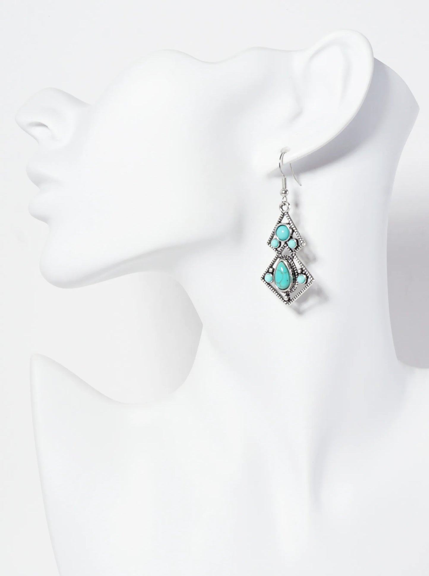 Vintage Semi-Precious Natural-Stone Geometric Bohemian Western Dangle Drop Earrings