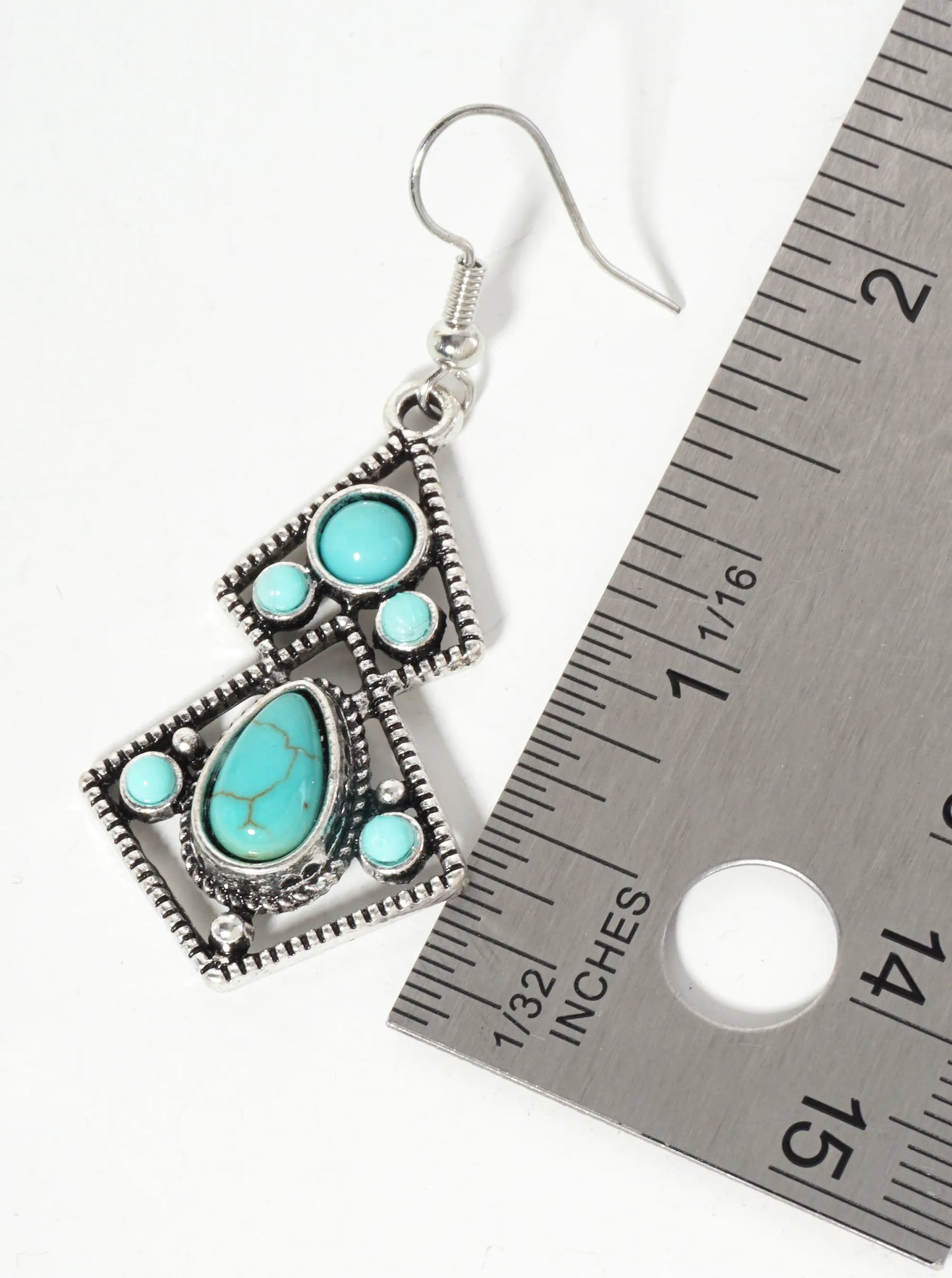 Vintage Semi-Precious Natural-Stone Geometric Bohemian Western Dangle Drop Earrings