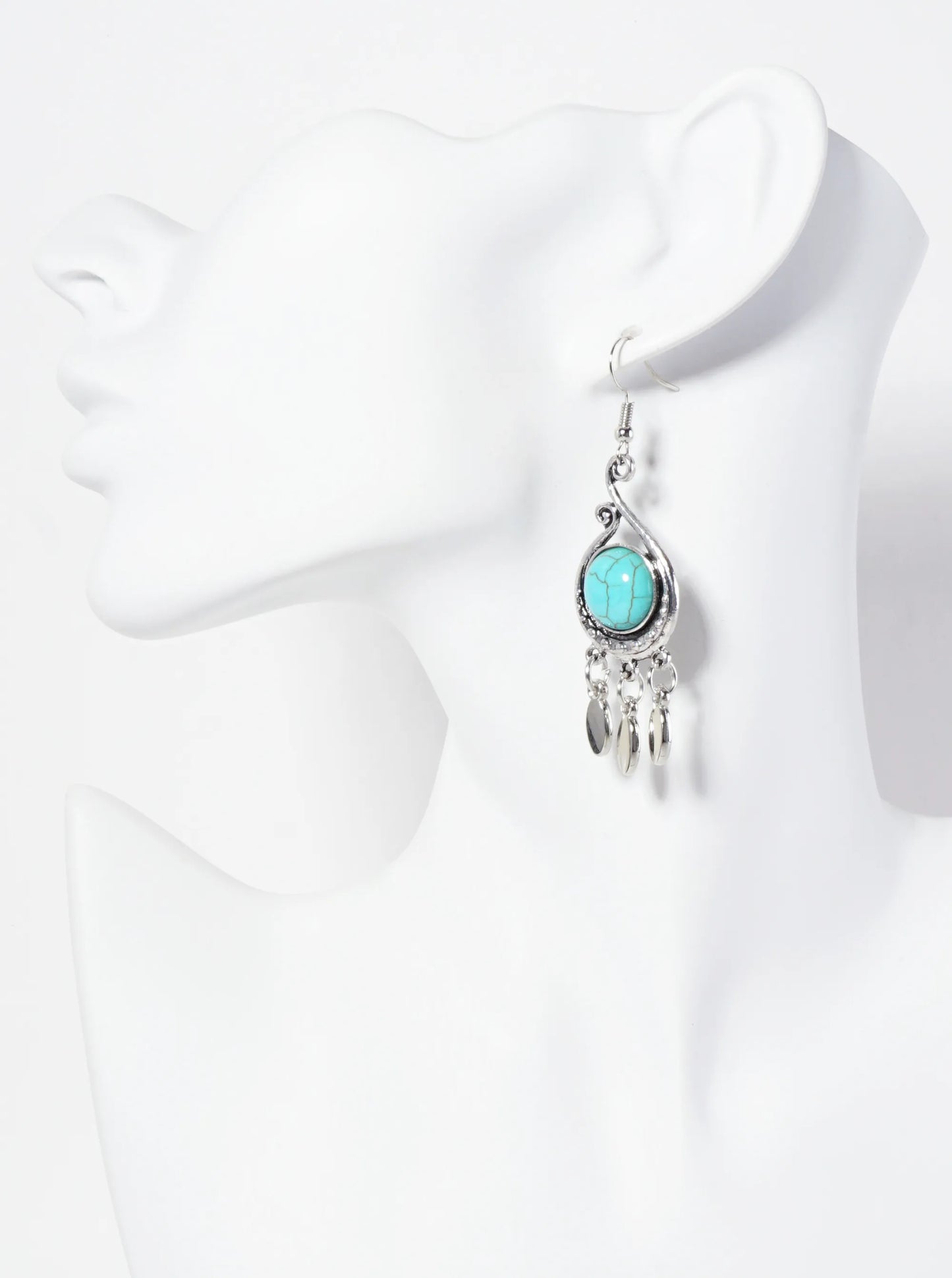 Vintage Semi-Precious Natural-Stone Teardrop-Shape Bohemian Western Dangle Drop Earrings