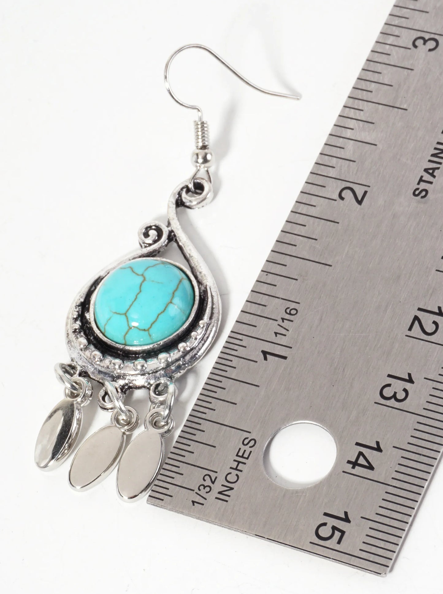 Vintage Semi-Precious Natural-Stone Teardrop-Shape Bohemian Western Dangle Drop Earrings