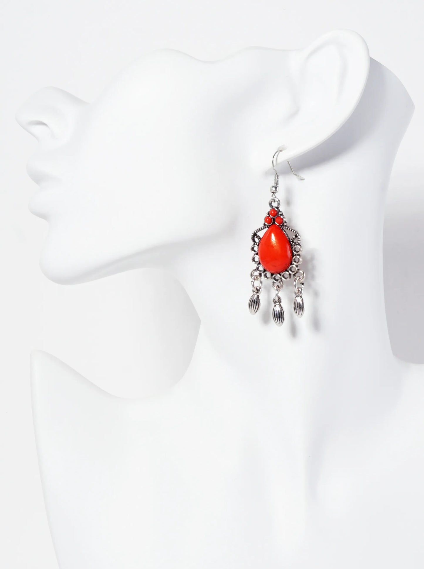 Vintage Semi-Precious Natural-Stone Teardrop-Shape Bohemian Western Dangle Drop Earrings