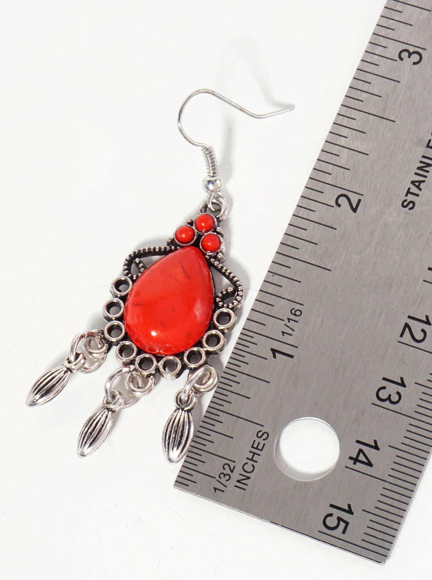 Vintage Semi-Precious Natural-Stone Teardrop-Shape Bohemian Western Dangle Drop Earrings