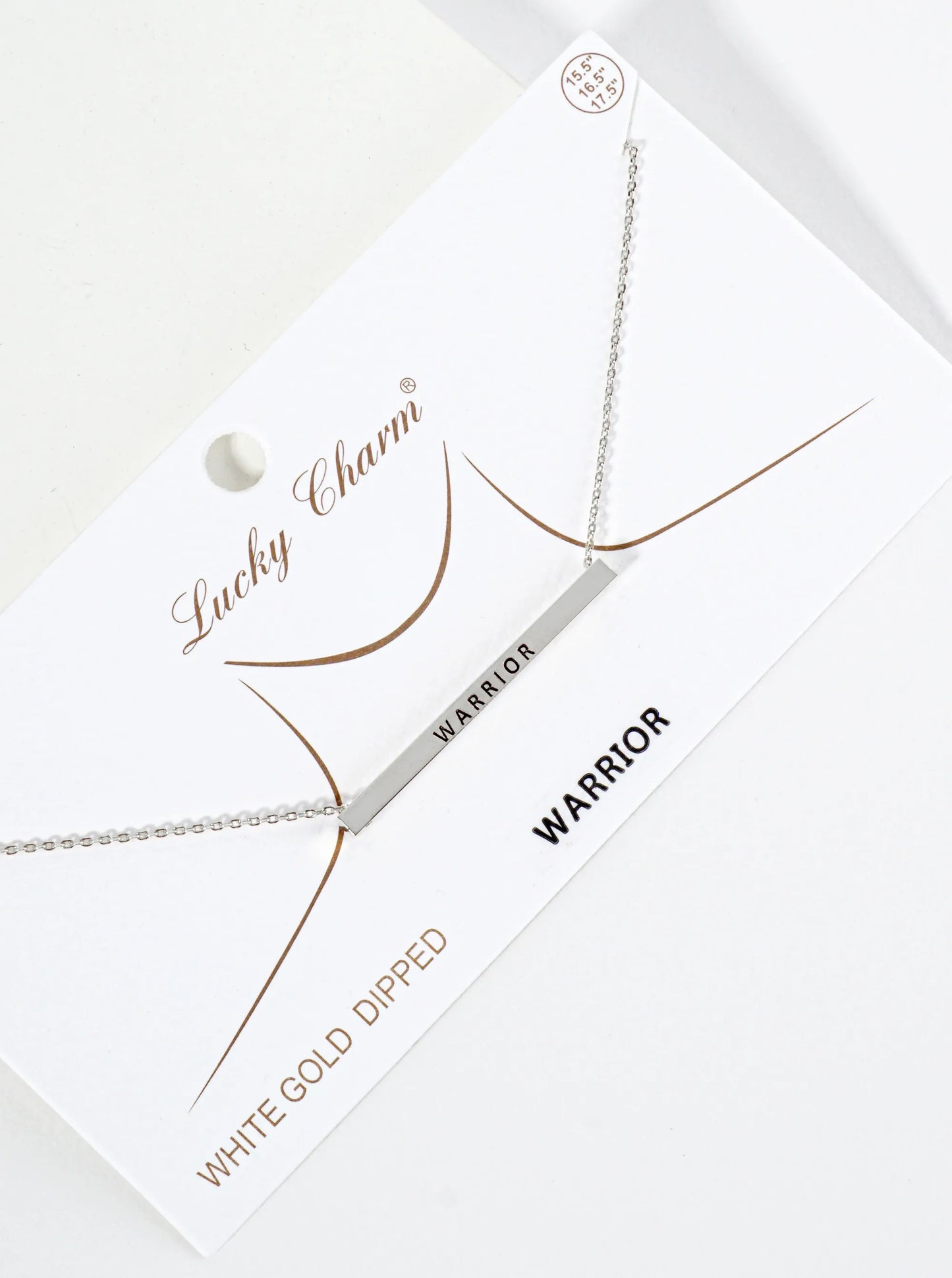 Warrior Engraved 18K Gold Dipped Horizontal Brass Bar Pendant Inspirational Necklace