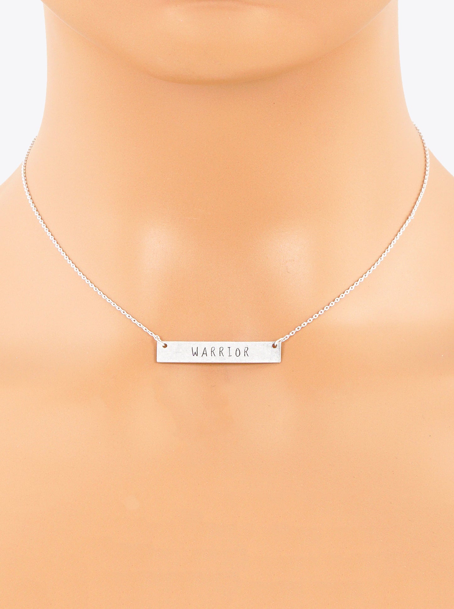 Warrior Engraved Horizontal Bar Pendant Necklace