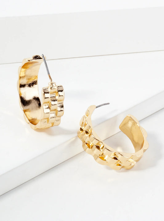 Watch-Band Inspired 8mm Wide Textured 25mm Open Hoop Earrings