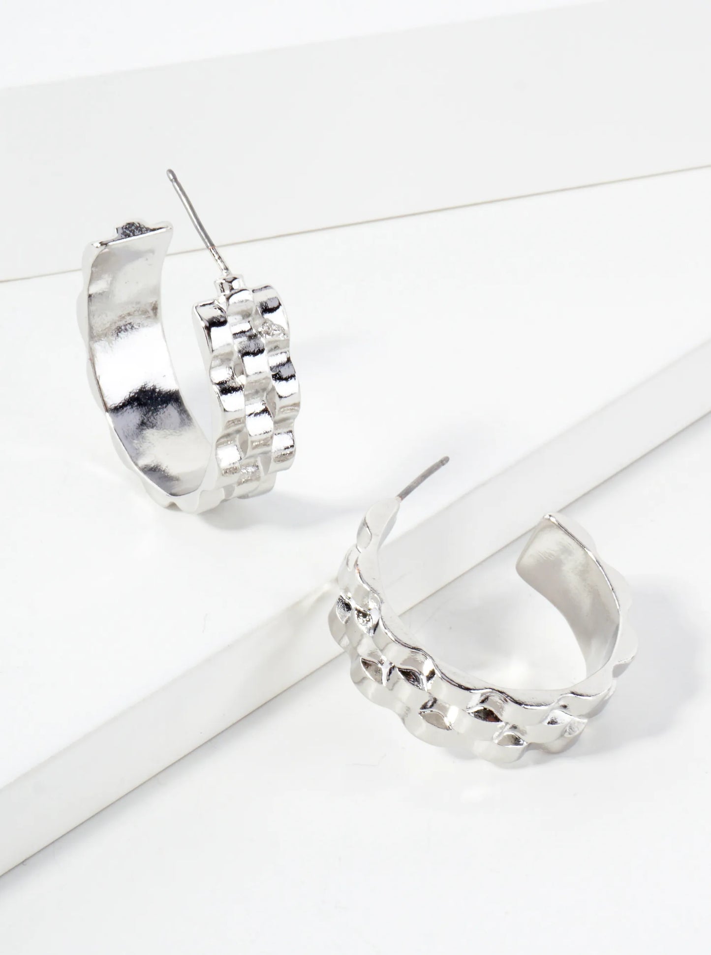 Watch-Band Inspired 8mm Wide Textured 25mm Open Hoop Earrings