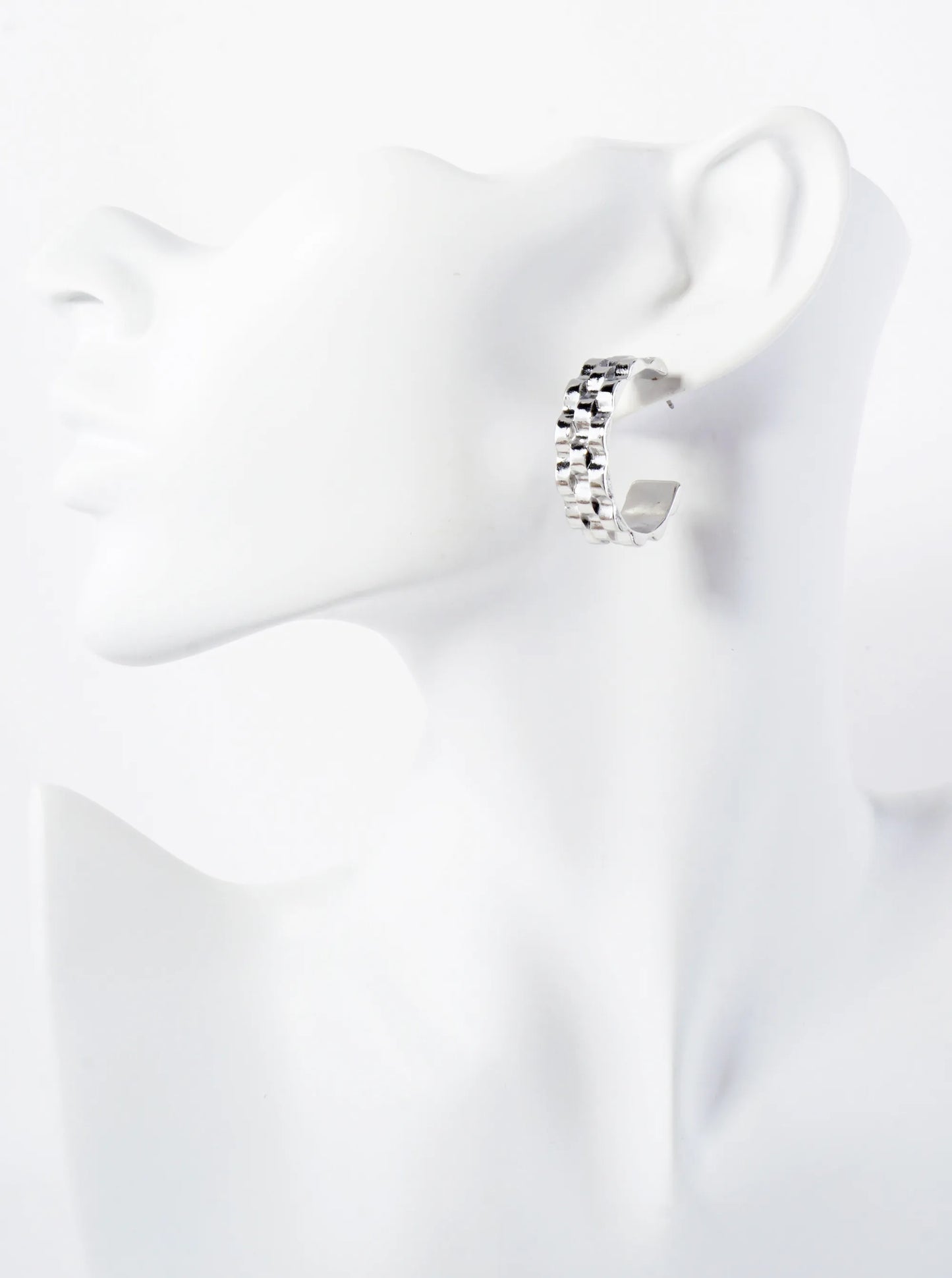 Watch-Band Inspired 8mm Wide Textured 25mm Open Hoop Earrings