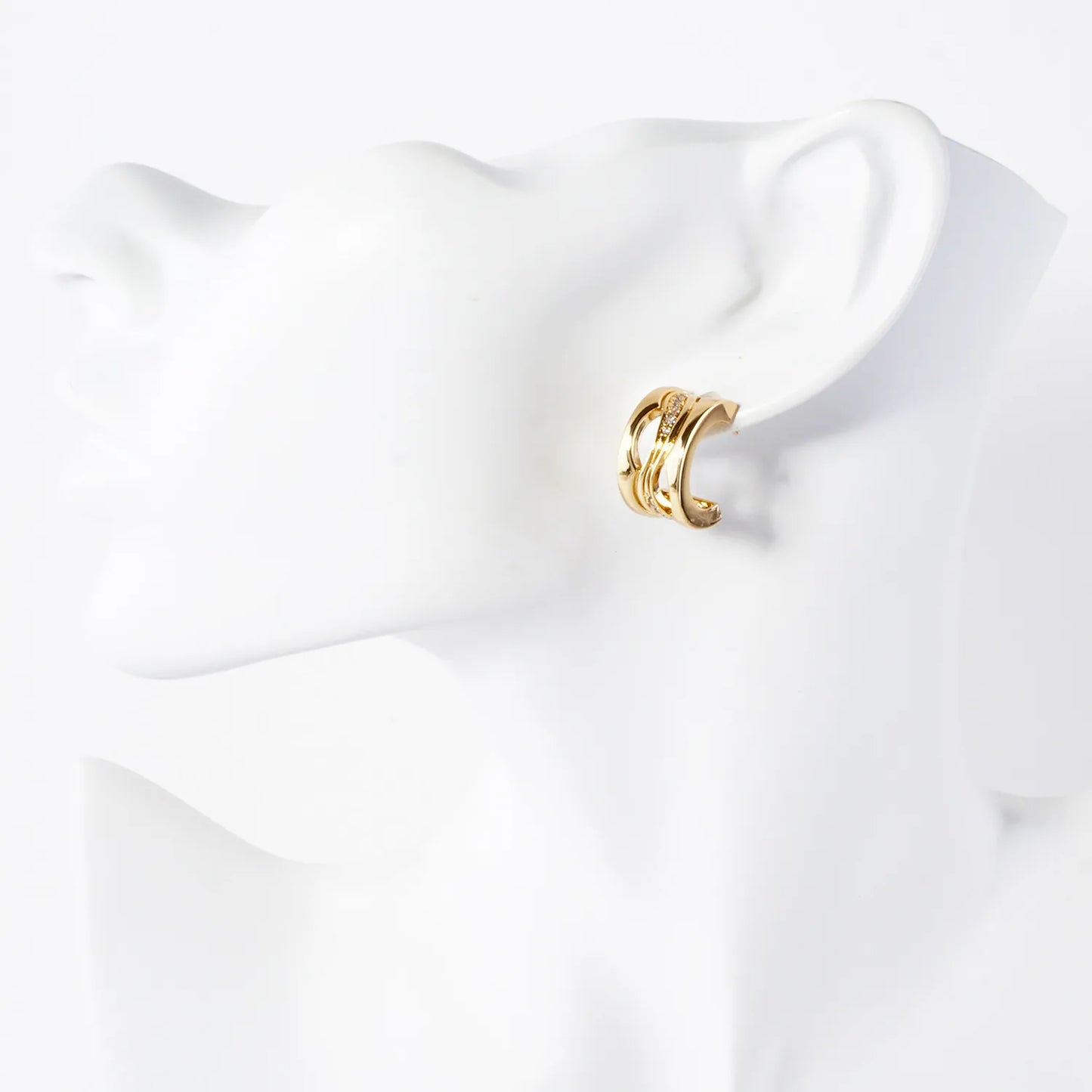 Wave CZ Center 18mm 14K-Gold-Dipped Push-Back Hoop Earrings