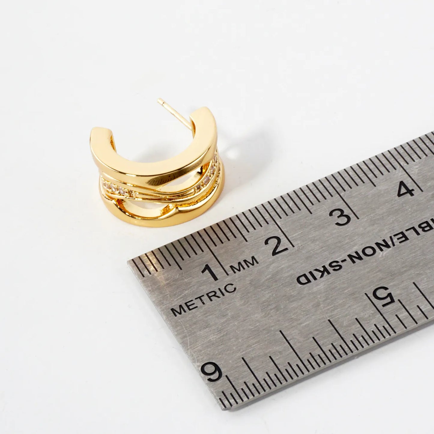 Wave CZ Center 18mm 14K-Gold-Dipped Push-Back Hoop Earrings