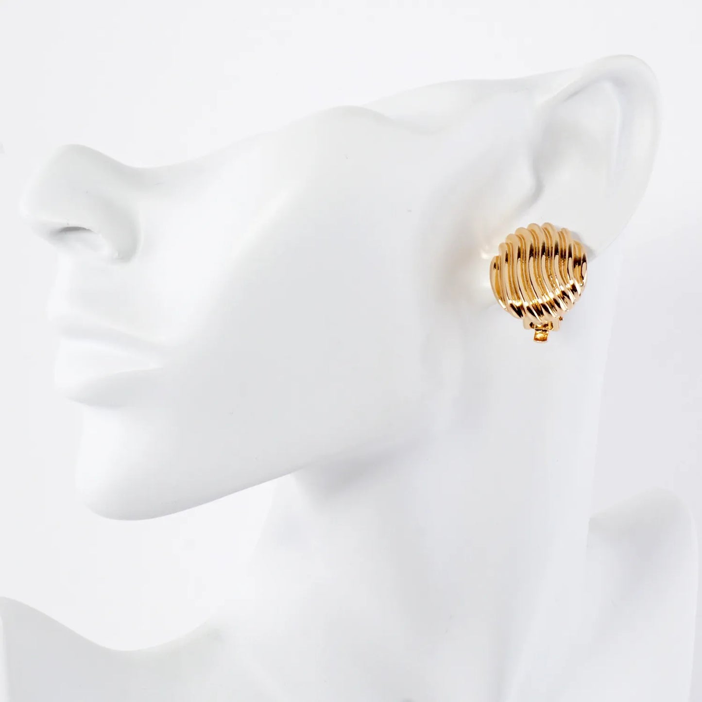 Wavy-Texture Metal Oval Clip-On Earrings