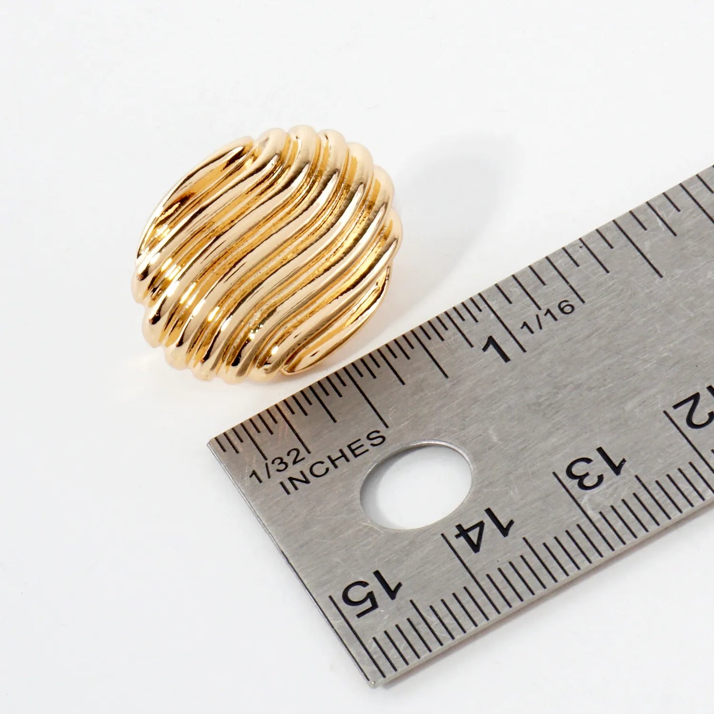 Wavy-Texture Metal Oval Clip-On Earrings