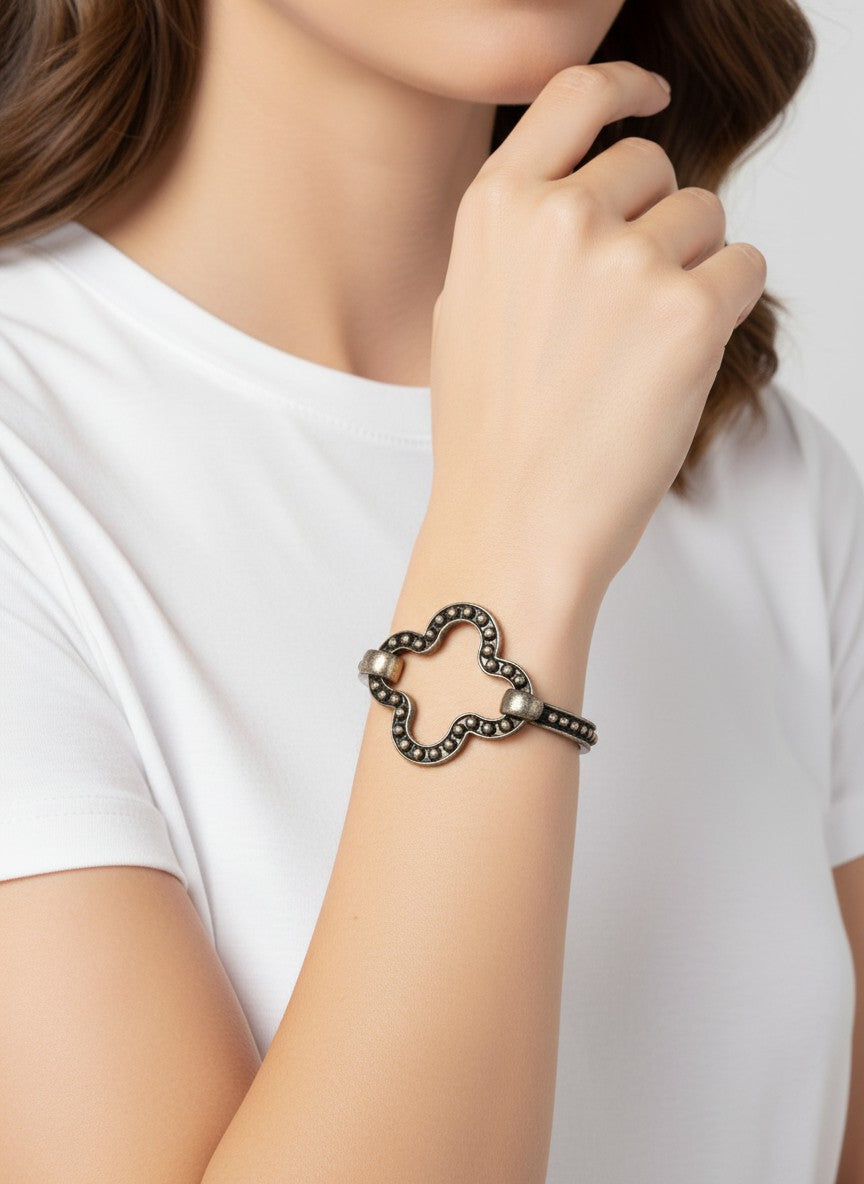 Western Quatrefoil Oxidized Bangle Bracelet