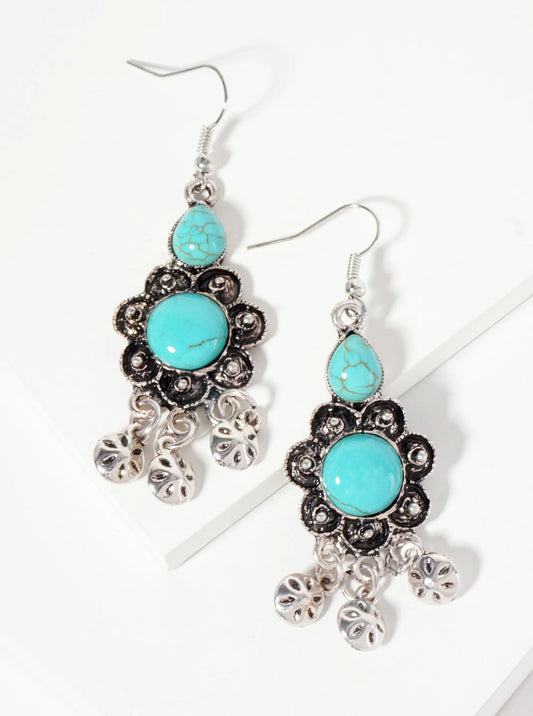 Western Semi-Precious Natural-Stone Flower-Shape Bohemian Dangle Drop Earrings