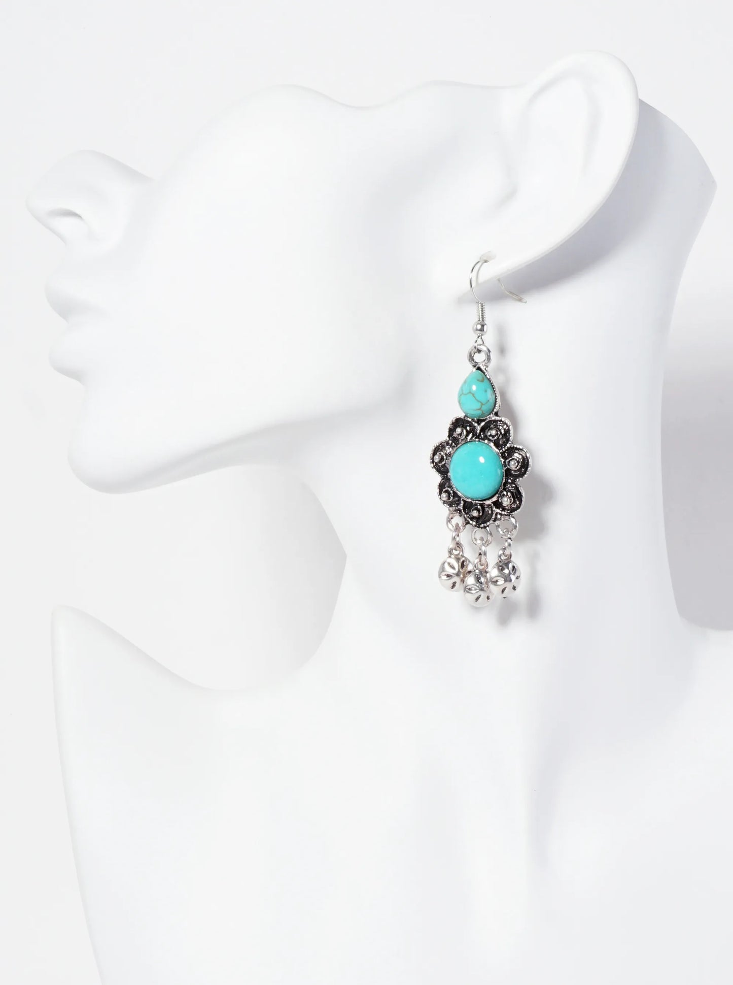 Western Semi-Precious Natural-Stone Flower-Shape Bohemian Dangle Drop Earrings