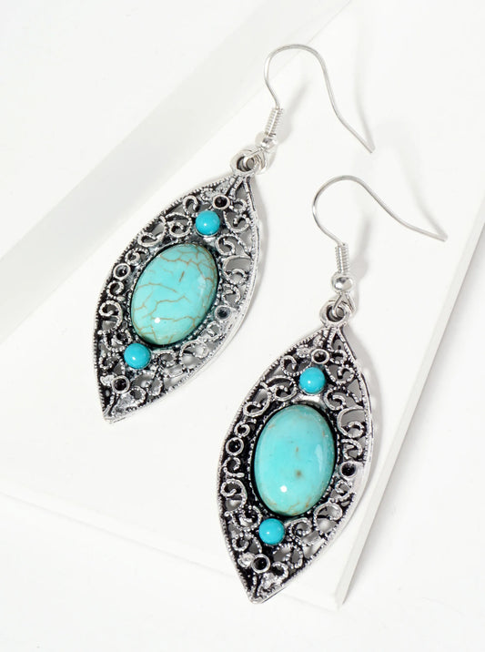 Western Semi-Precious Natural-Stone Marquise-Shape Bohemian Dangle Drop Earrings