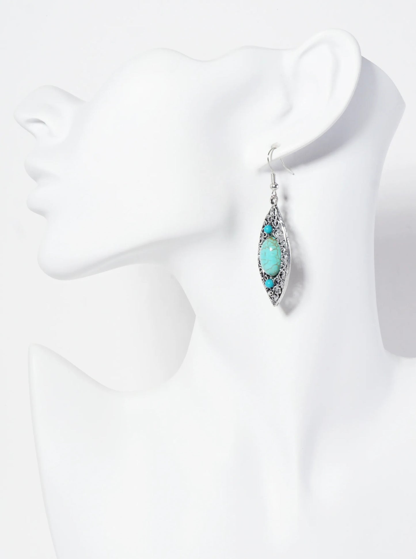 Western Semi-Precious Natural-Stone Marquise-Shape Bohemian Dangle Drop Earrings