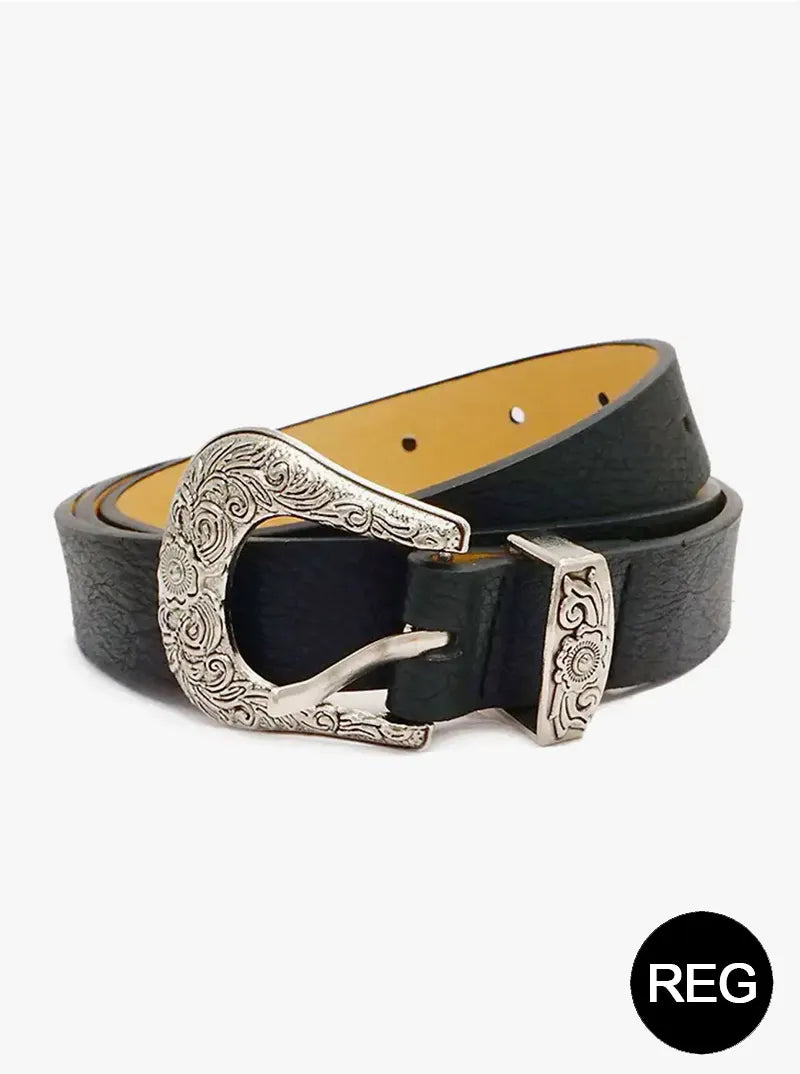 Western Style Metal Buckle Leatherette Belt
