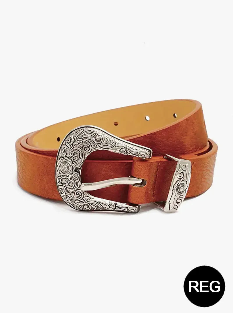 Western Style Metal Buckle Leatherette Belt