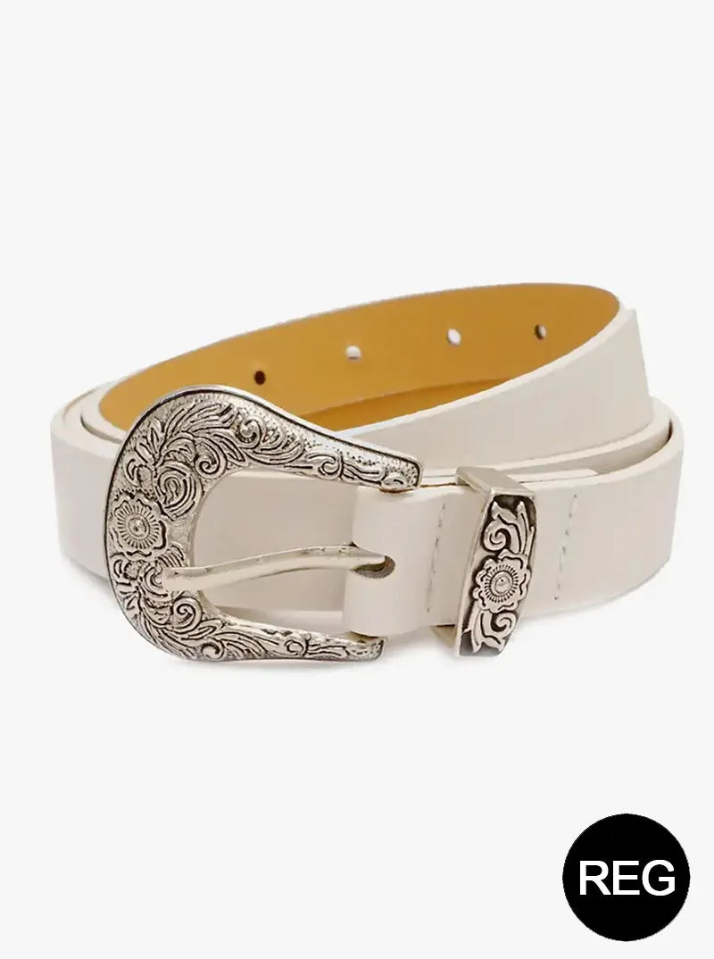 Western Style Metal Buckle Leatherette Belt