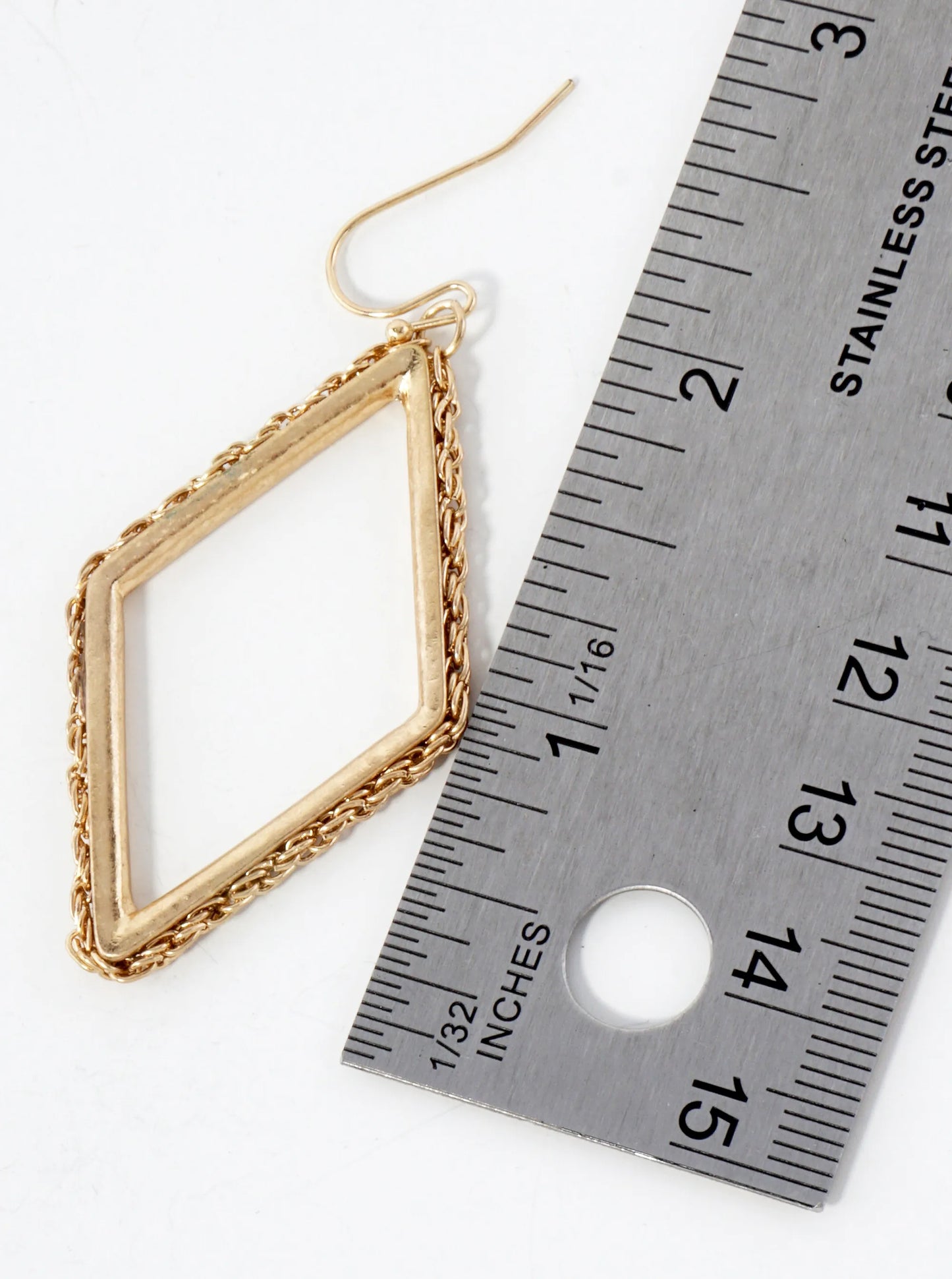 Wheat-Chain Wrapped Metal Diamond-Shaped Dangle Earrings