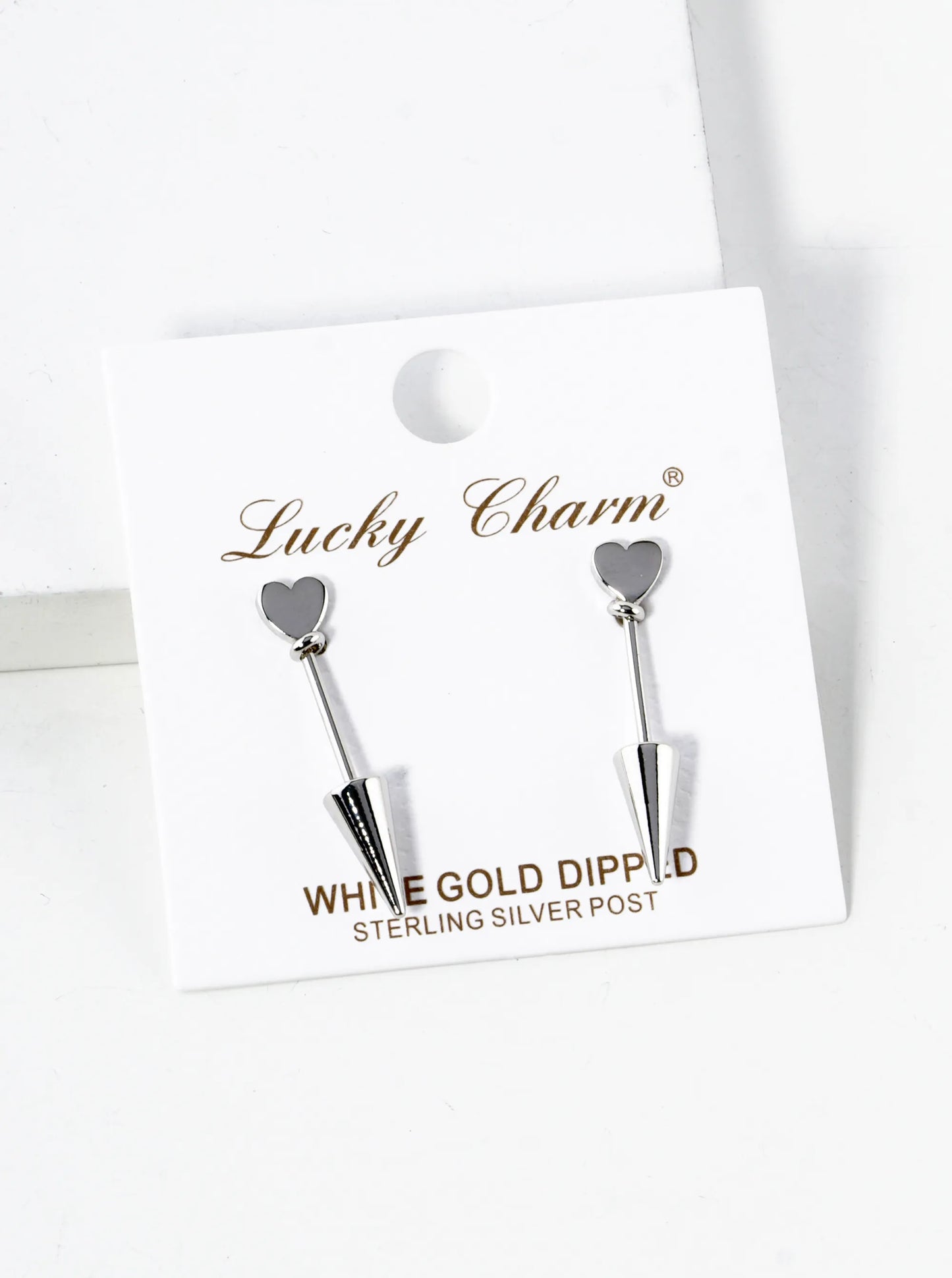 White Gold Dipped 1 Inch Cupid Arrow Stud Earrings