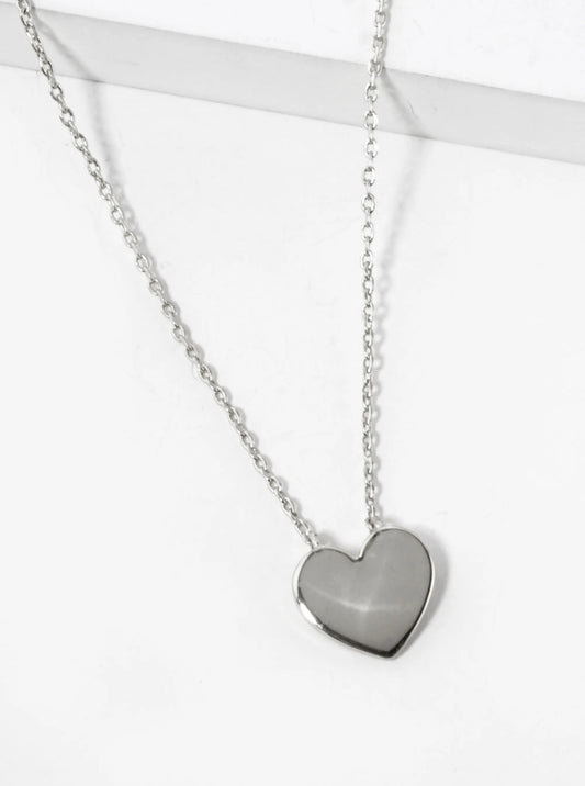 White Gold Dipped 10mm Heart Pendant Necklace