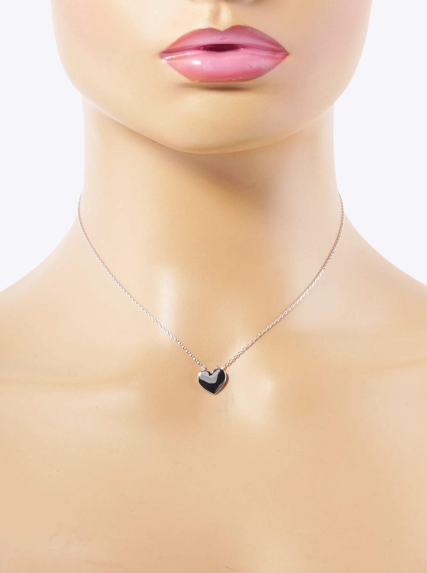 White Gold Dipped 10mm Heart Pendant Necklace