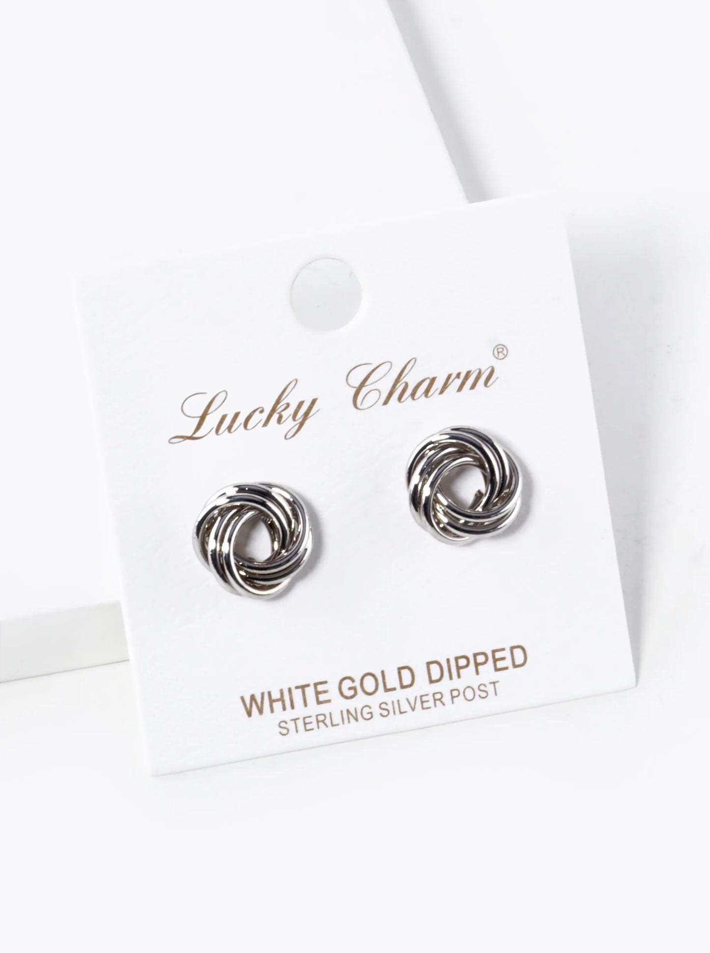 White Gold Dipped 11mm Brass Love Knot Stud Earrings