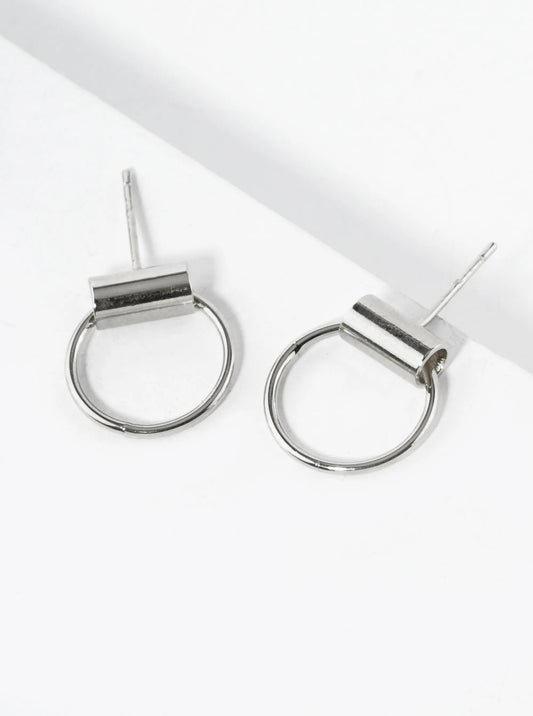 White Gold Dipped 13mm Dainty Door Knocker Stud Earrings