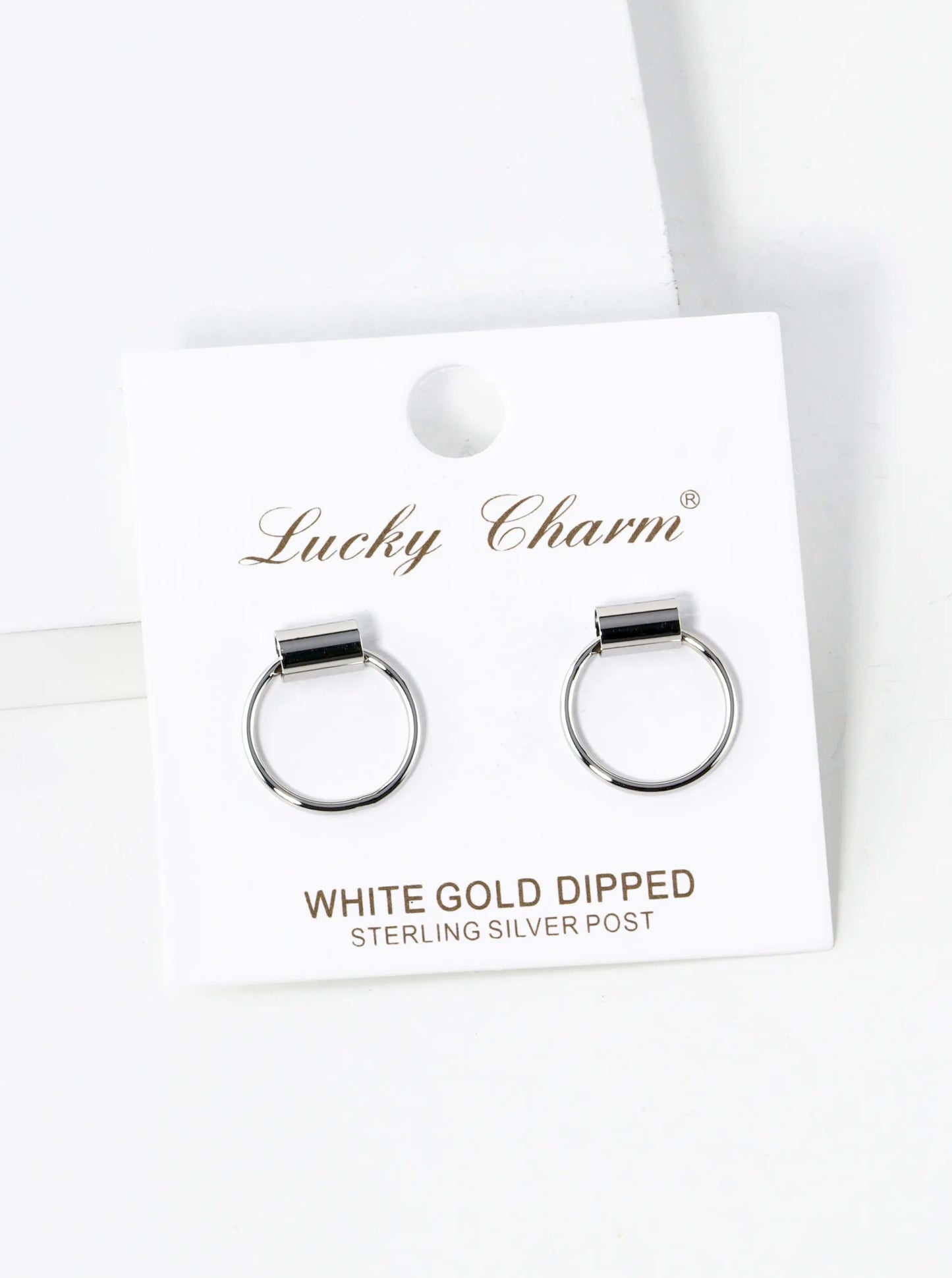 White Gold Dipped 13mm Dainty Door Knocker Stud Earrings