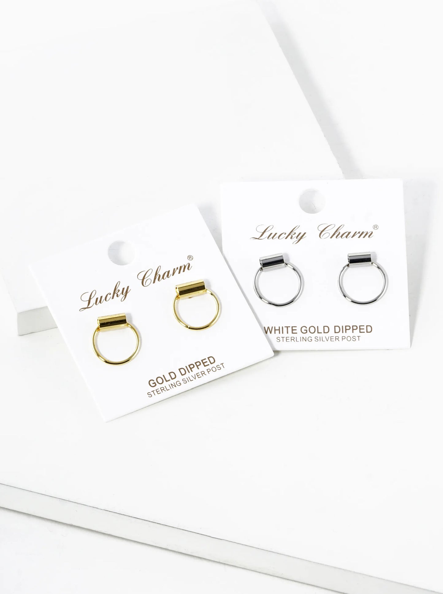 White Gold Dipped 13mm Dainty Door Knocker Stud Earrings