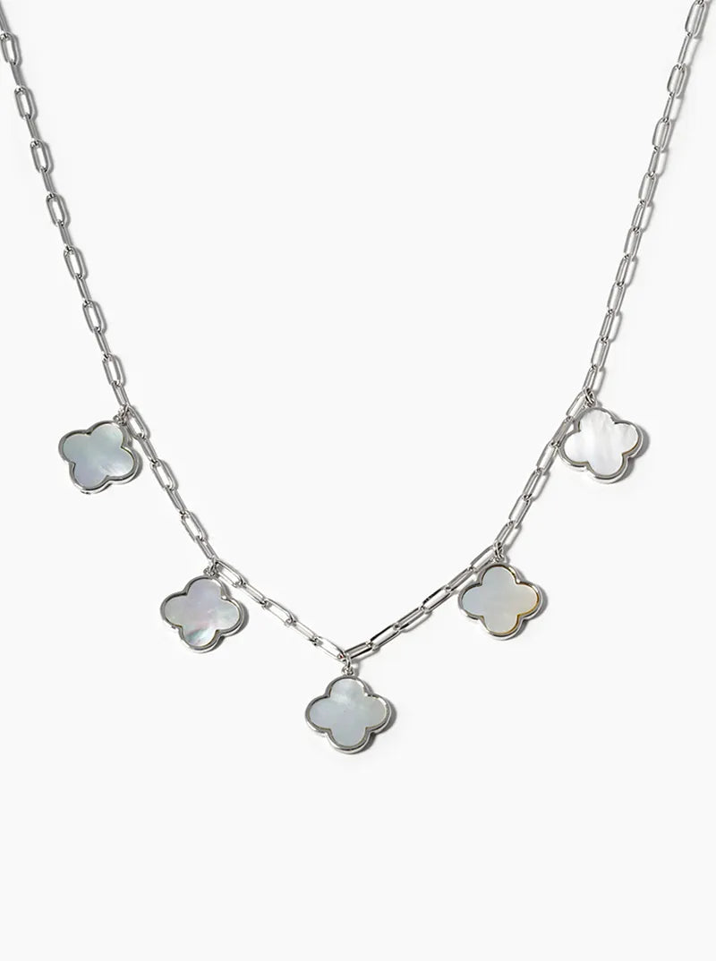 White Gold Dipped 14mm Five Quatrefoil Pendant Necklace