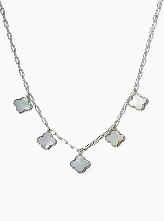 White Gold Dipped 14mm Five Quatrefoil Pendant Necklace