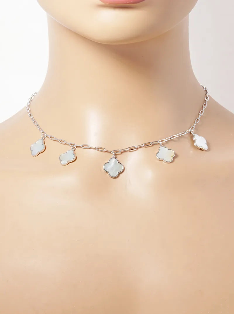 White Gold Dipped 14mm Five Quatrefoil Pendant Necklace