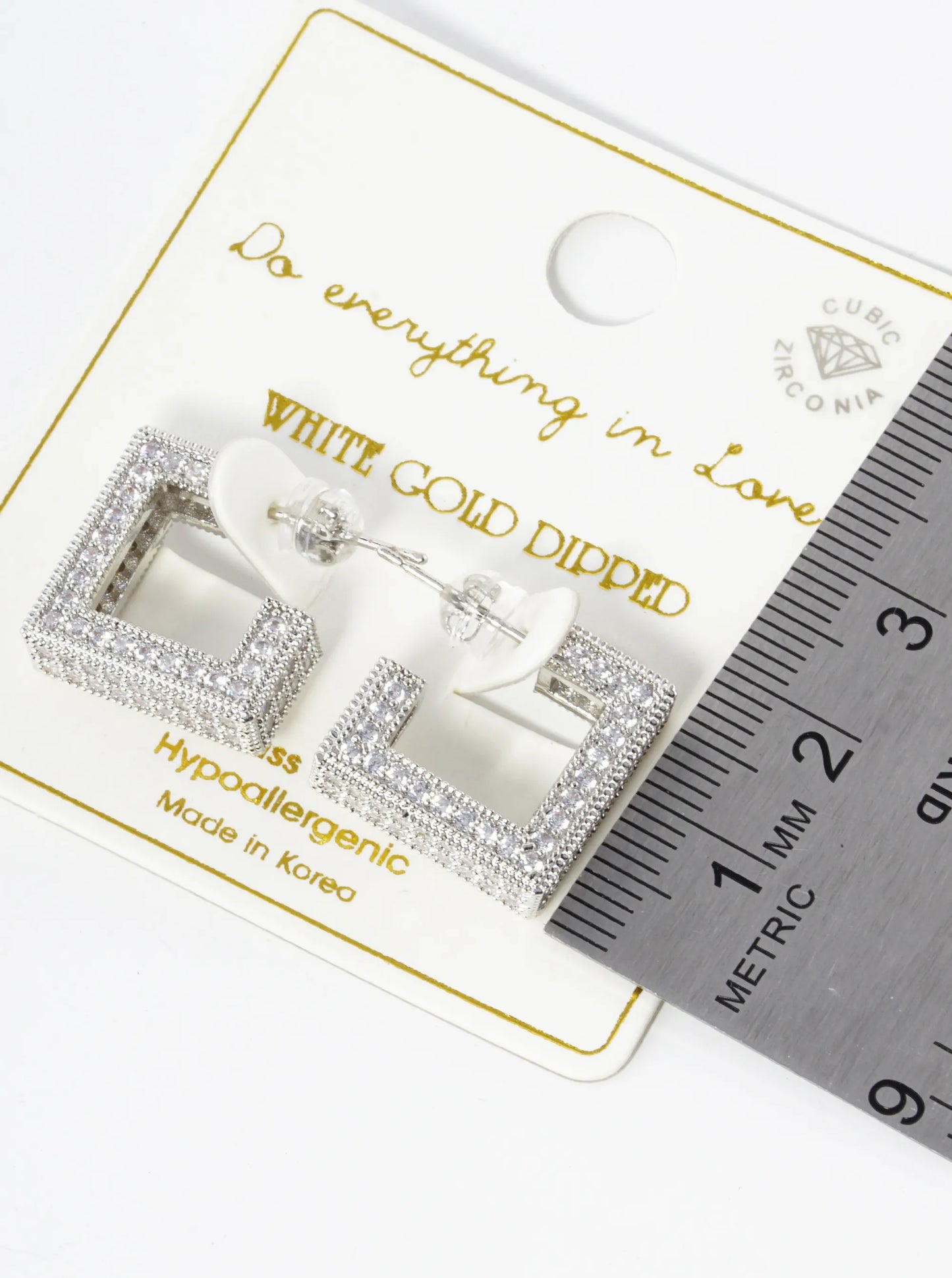 White Gold Dipped 16mm Cubic Zirconia Pave Square Shape Open Hoop Earrings