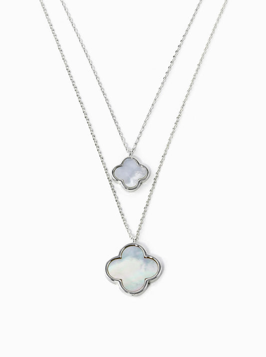 18K Gold Dipped 17 And 12mm Double Quatrefoil Pendant Layered Necklace