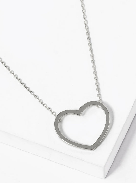 White Gold Dipped 18mm Brass Heart Pendant Necklace