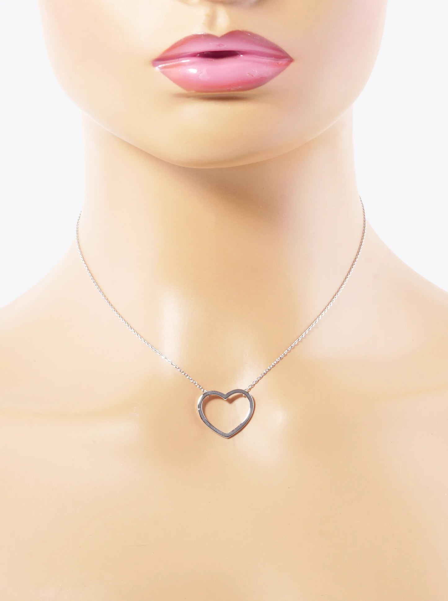 White Gold Dipped 18mm Brass Heart Pendant Necklace