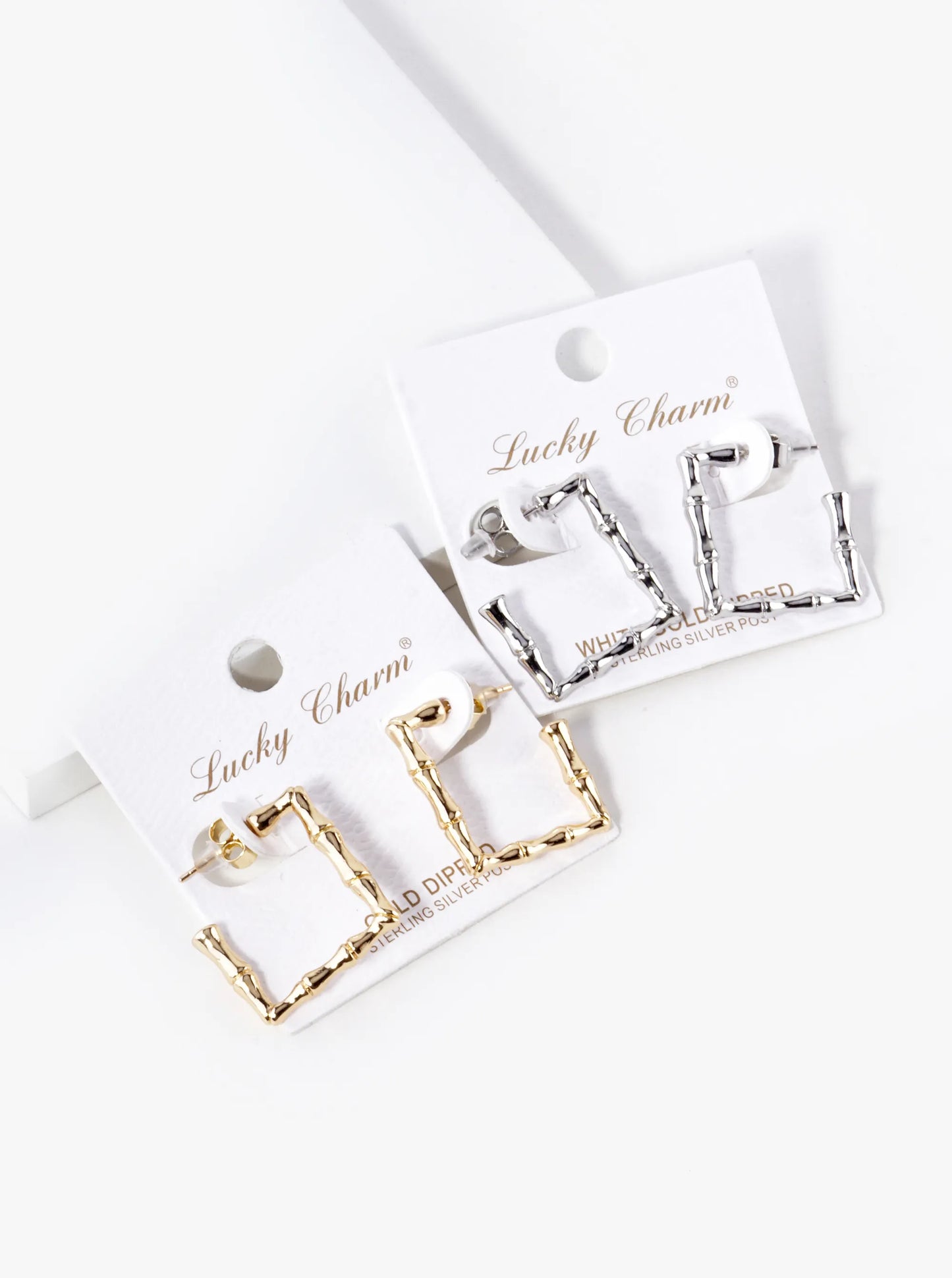 White Gold Dipped 23mm Bamboo Square Hoop Earrings