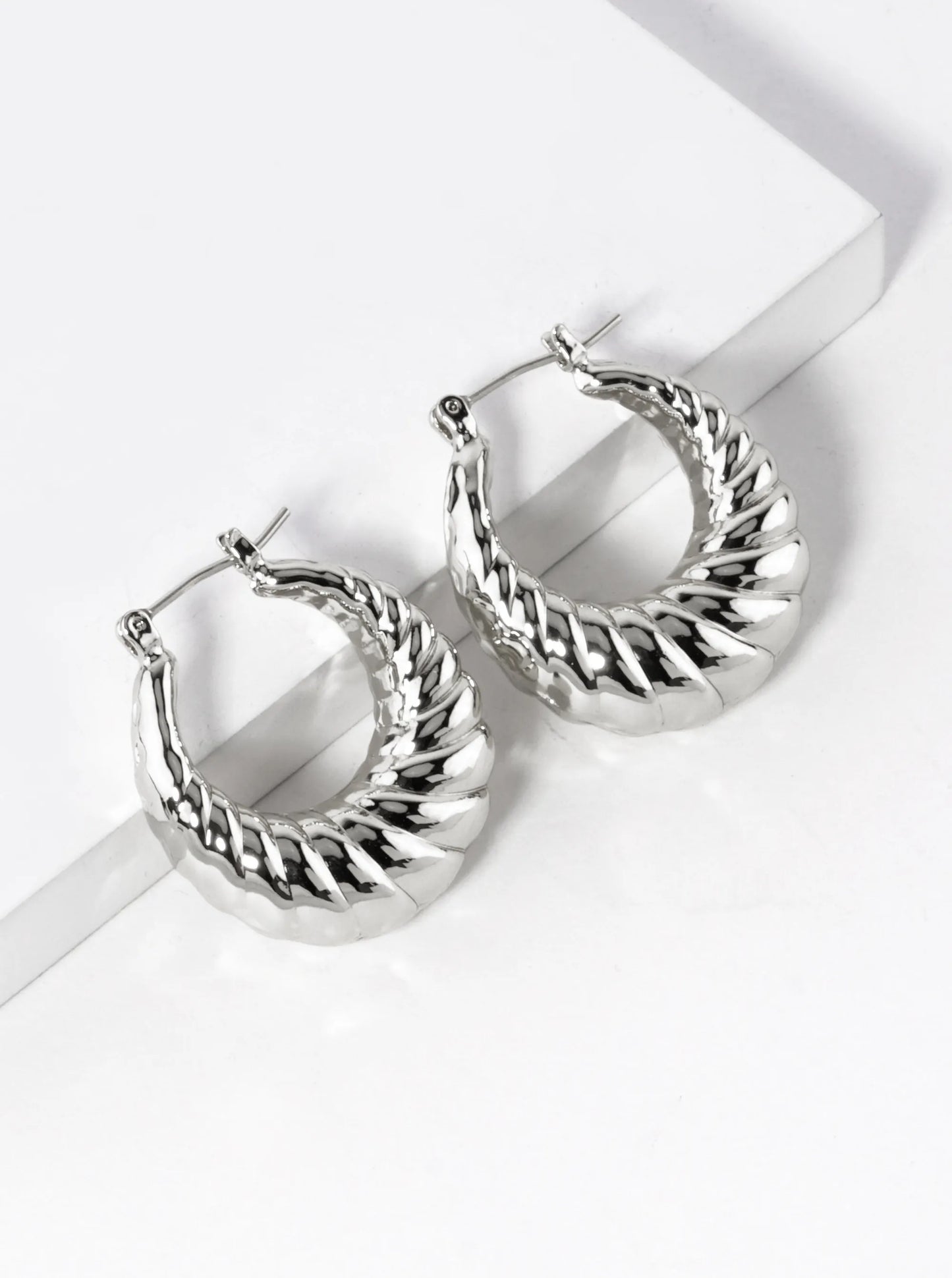 White Gold Dipped 25mm Croissant Hoop Earrings