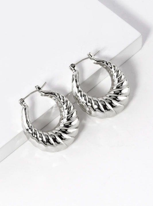 White Gold Dipped 25mm Croissant Hoop Earrings