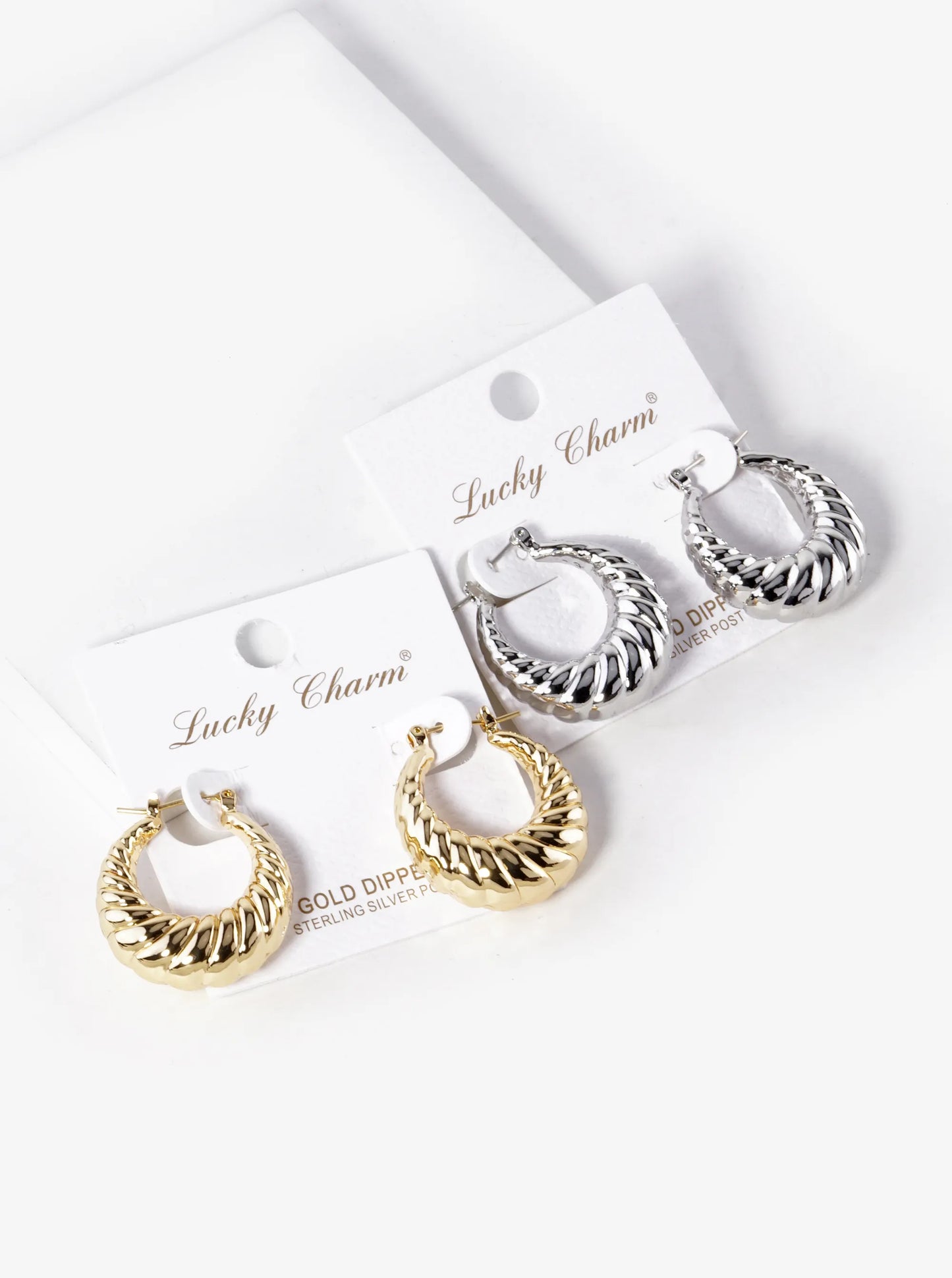 White Gold Dipped 25mm Croissant Hoop Earrings