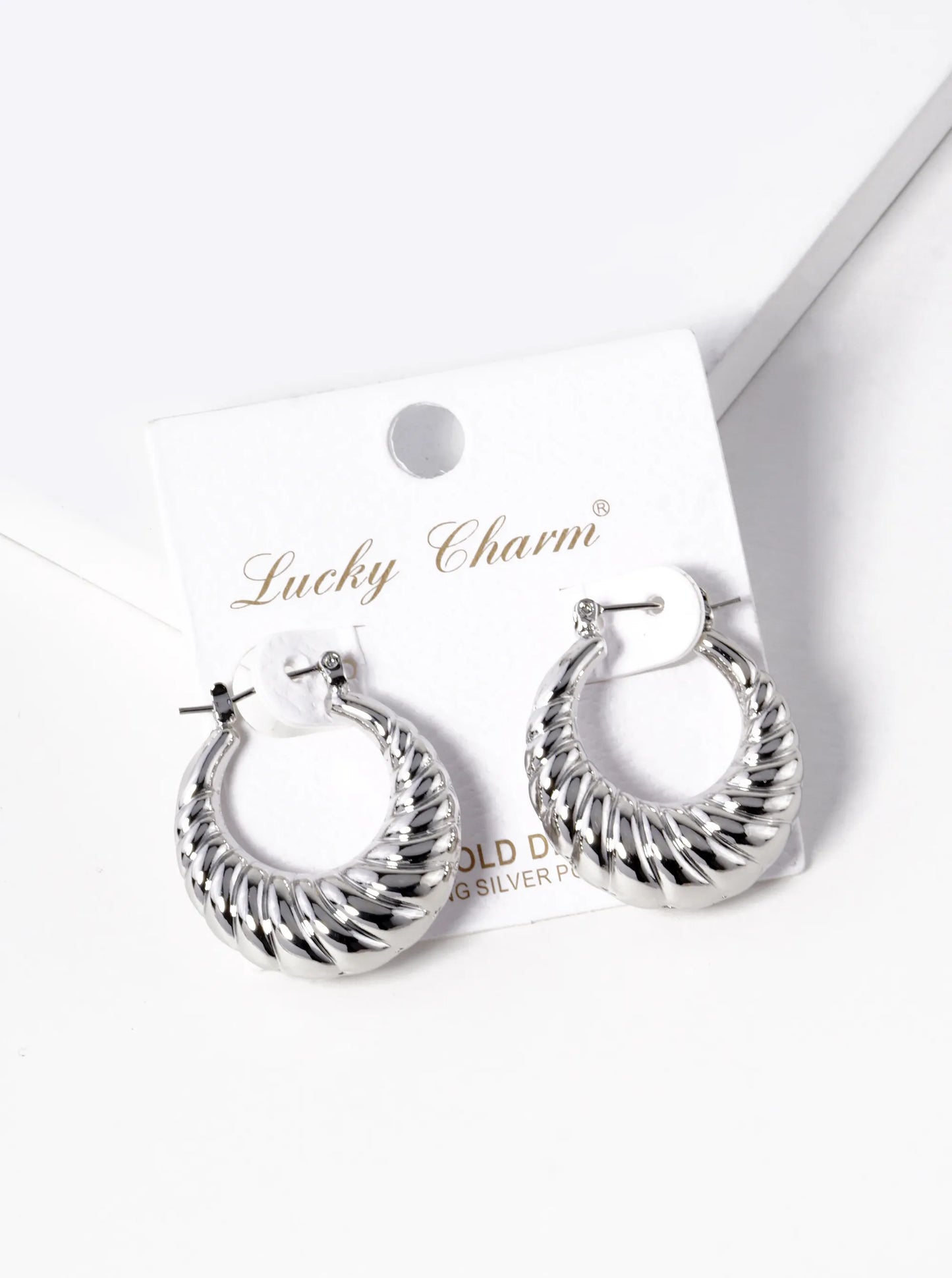 White Gold Dipped 25mm Textured Hollow Puffy Hoop Earrings
