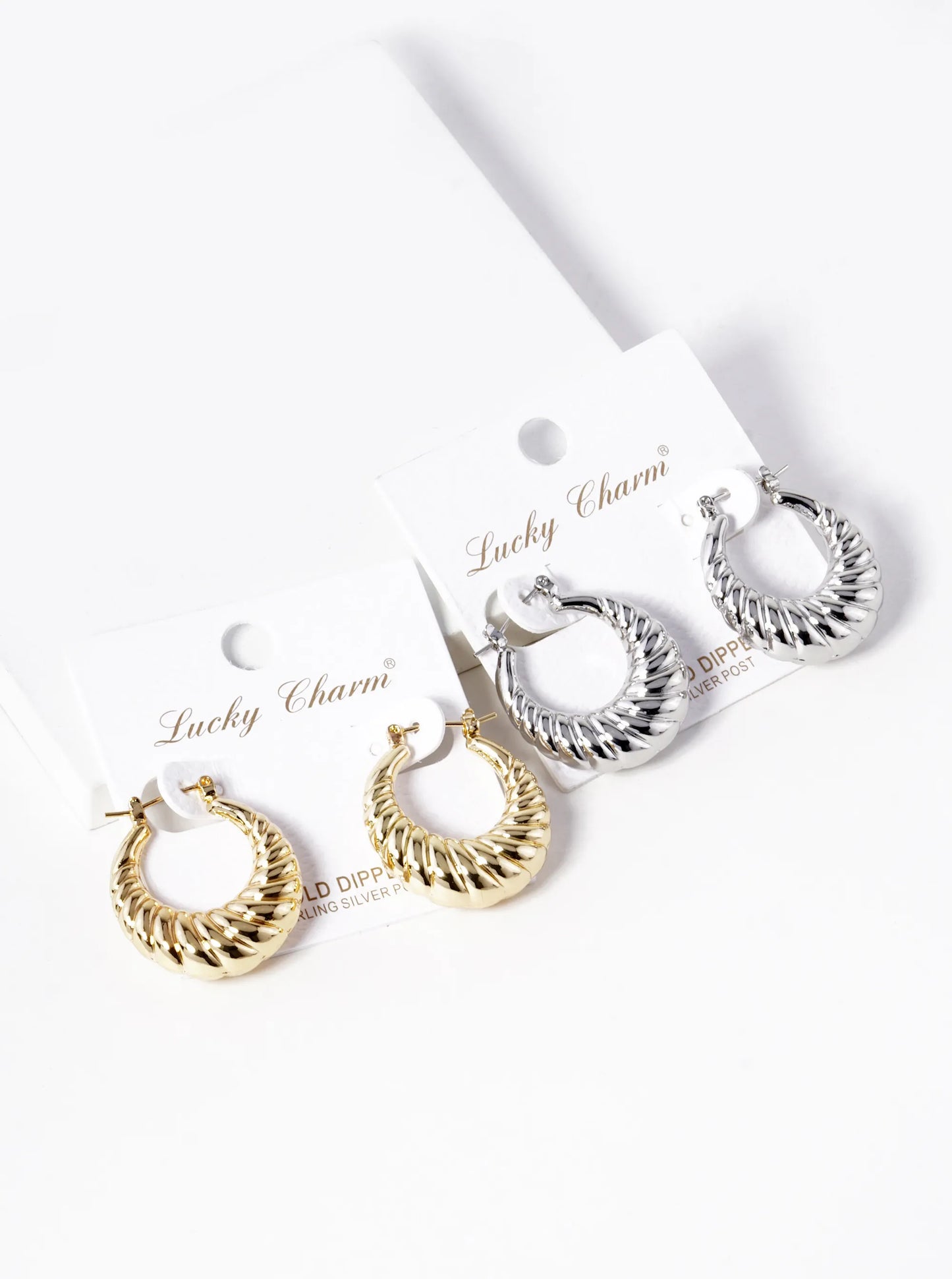 White Gold Dipped 25mm Textured Hollow Puffy Hoop Earrings