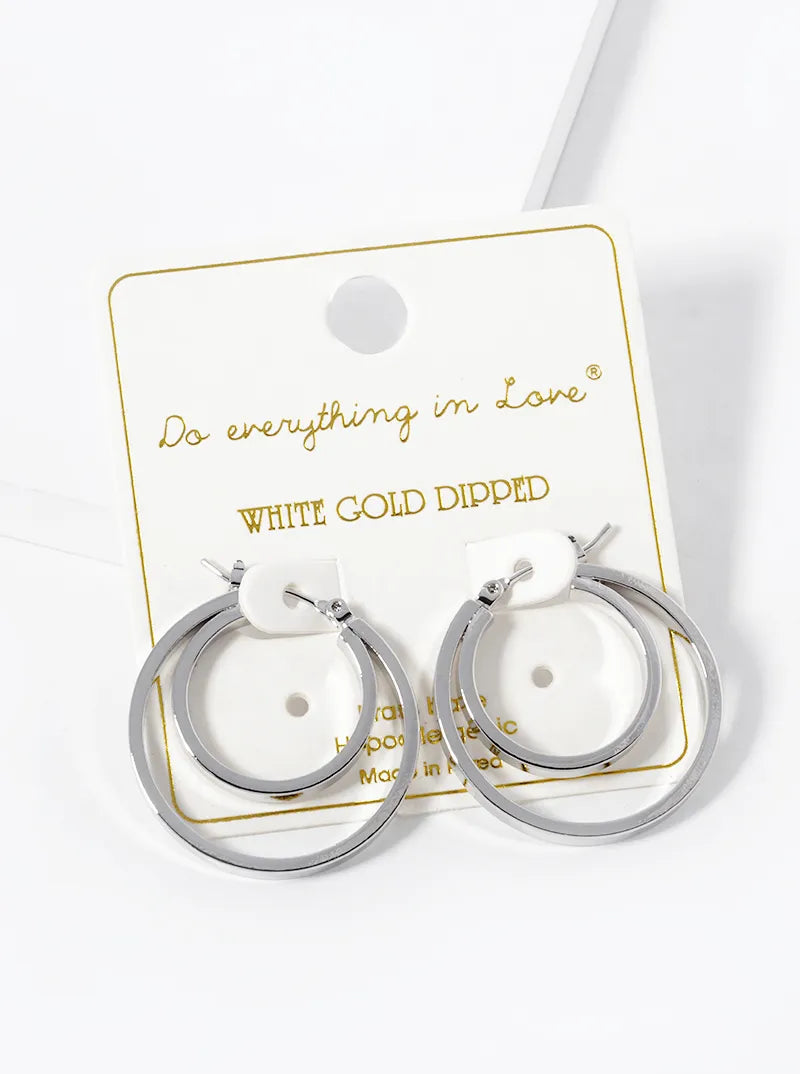 White Gold Dipped 30mm Double Hoop Latch Back Earrings