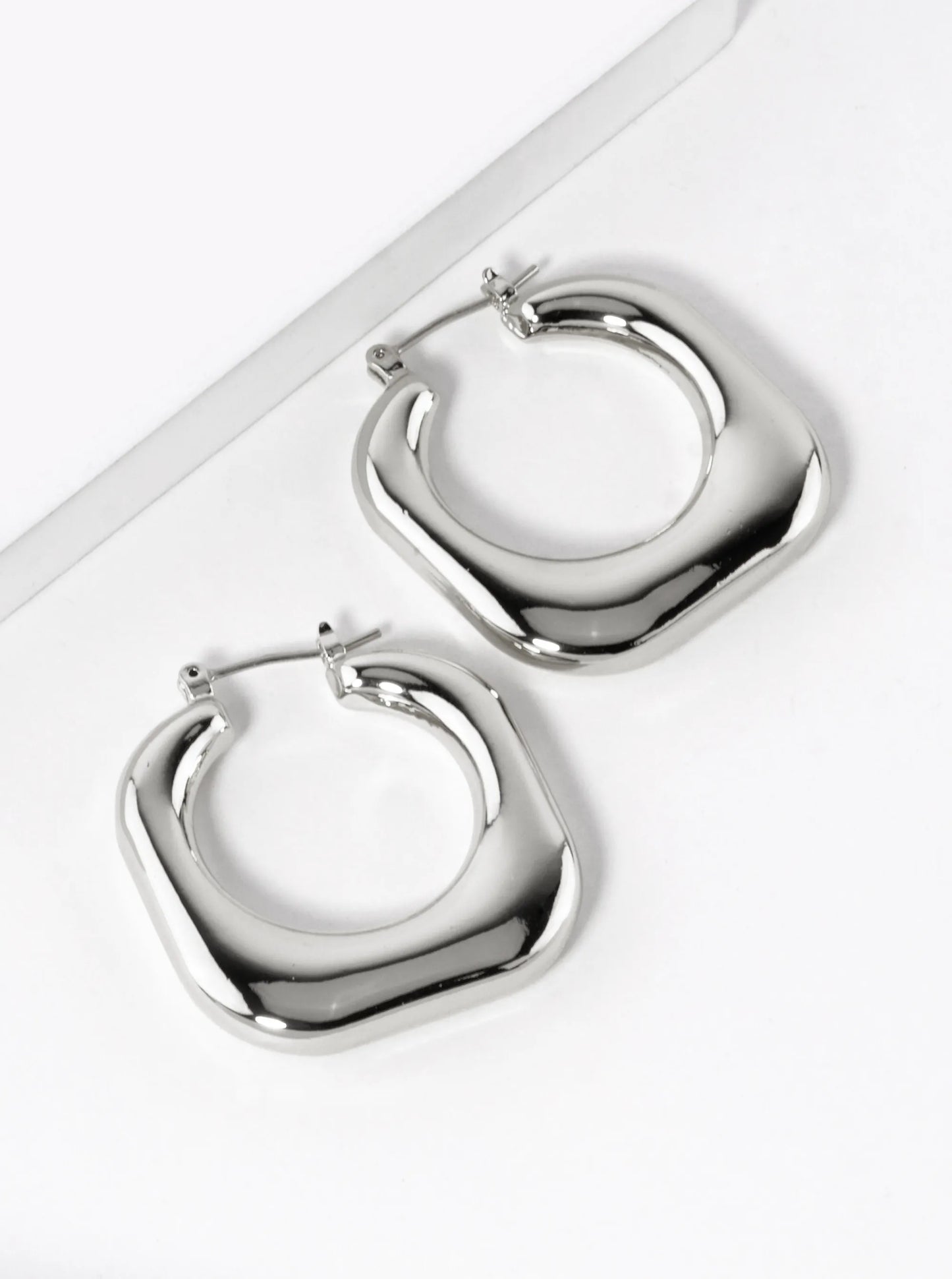 White Gold Dipped 30mm Hollow Square Hoop Earrings
