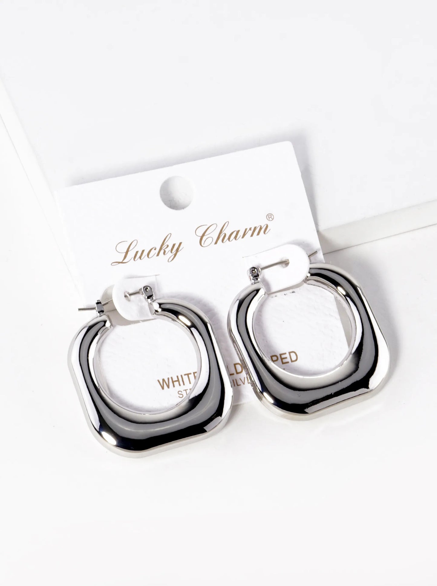 White Gold Dipped 30mm Hollow Square Hoop Earrings