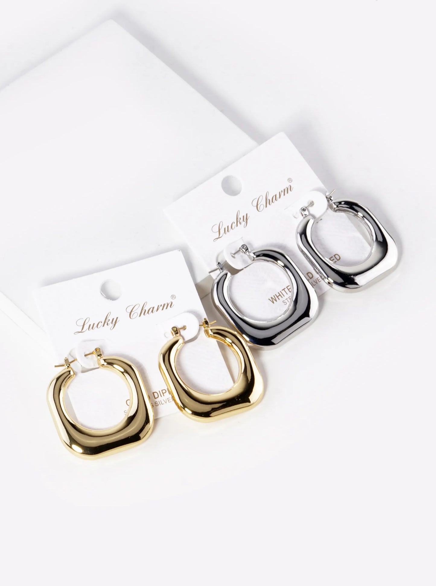 White Gold Dipped 30mm Hollow Square Hoop Earrings